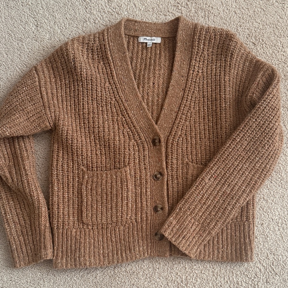 Madewell Camel Ribbed V-Neck Button Cardigan